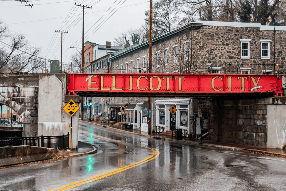 A small-town view of Ellicott City, Maryland.